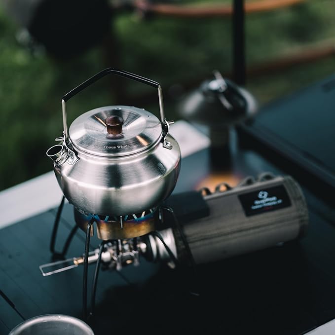 Thous Winds 0.6L Camping Kettle, Portable Camp Tea Coffee Pot, Lightweight Stainless Steel Teapot, Fast Heating Boiling Water, for Outdoor Campfire Hiking Camping Picnic