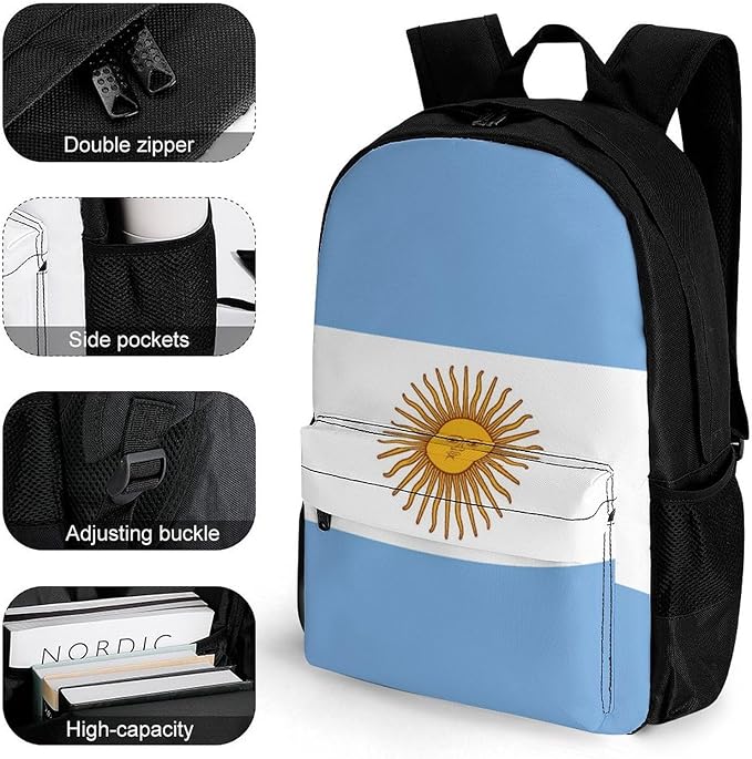 Adults Lightweight Argentina Flag Rucksacks Large Capacity Bookbag With Adjustable Shoulder Straps for Trekking Outdoors Bicycle