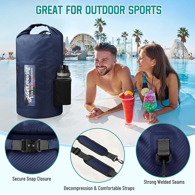 BKNOOU Dry Bag Waterproof for Women Men, 10L/20L Roll Top Lightweight Dry Storage Bag Backpack for Travel, Kayaking, Boating, Rafting, Camping, Hiking and Beach, with Phone Case (Navy Blue, 10L)