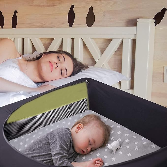 Funvalley Surperfect Blackout Crib Canopy Cover Stretchy Breathable Travel Netting Tent and Shade Stretch Up to 40"×30" for Indoor and Outdoor Children's Sleep Safety (Large)