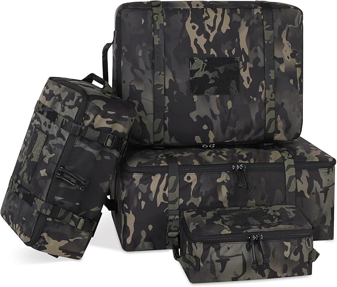 PETAC GEAR 4 PCS Tactical Modular Packing Cubes with Waterproof Material, Large Capacity Storage Bag, Easy Clean Outdoor Travel Organize Storage Pouches Bags (MCBK)