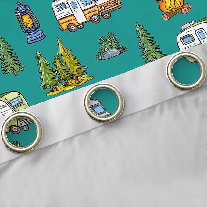 Feelyou Vintage Green Camper Curtains for Bedroom Living Room Rustic Camping Trailer Blackout Shades Camping Campfire Room Darkening Curtain Window Treatments, 2 Panels 52 x 84 Inch Decor