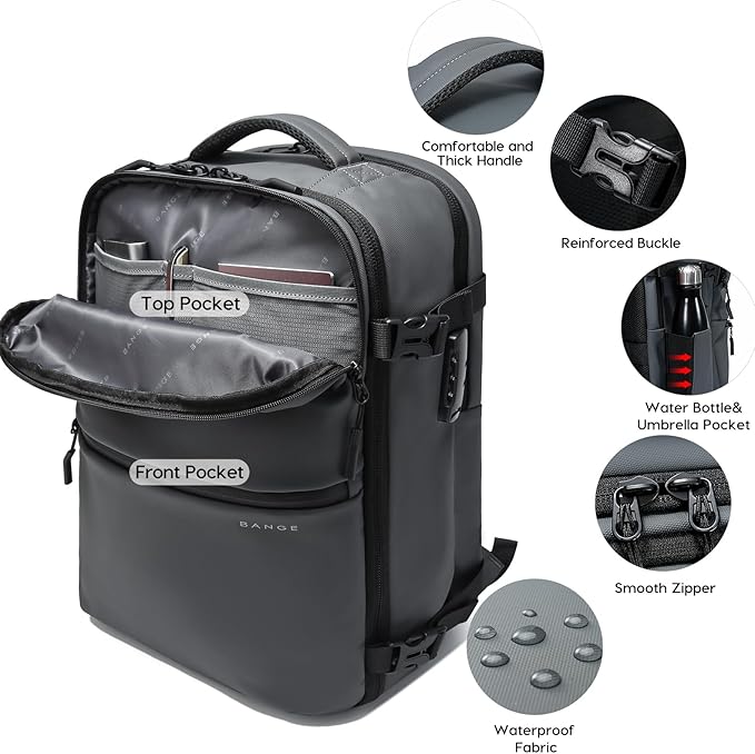 BANGE Commute Backpack with Water Bottle Holder, Anti Theft Laptop Backpack Fits for 15.6Inch Notebook, Water Resistant Office Daypack for work