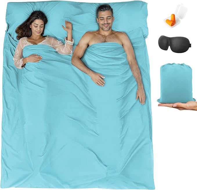 Sleeping Bag Liner,Travel Sheet & Adult Sleep Sack, Camping Sheets Travel Sleep Sack for Backpacking,Hotels & Hostels -Lightweight Single &Double Travel Sheet Camping Sheets