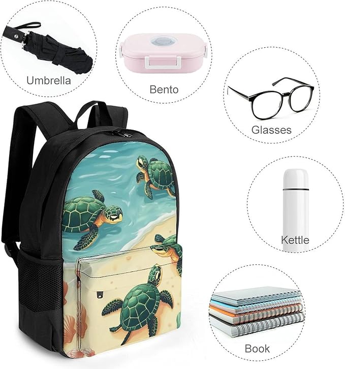 Supdreamc Men Women Lightweight Turtles On The Beach Backpack Large Capacity Carry On Bag With Padded Straps for Sports Work Walking Cycling