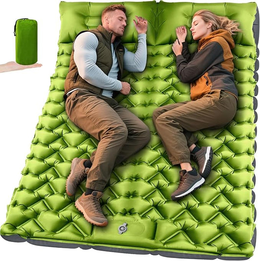 Ultralight Double Sleeping Pad for Camping, 4" Thick Inflatable Camping Mat with Built-in Foot Pump & Pillow for Backpacking, Hiking, Travel, Tent, Car