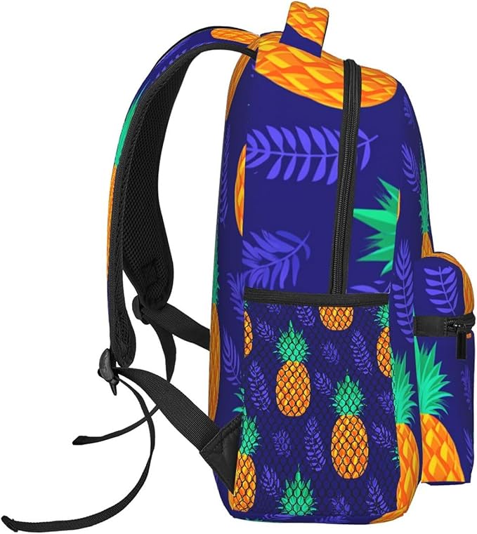 Shoulder Book Bags Polyester Multipurpose Anti-Theft Hawaii Pineapple Blue Art Carry On Bag Large Capacity Travel Hiking Camping Rucksack