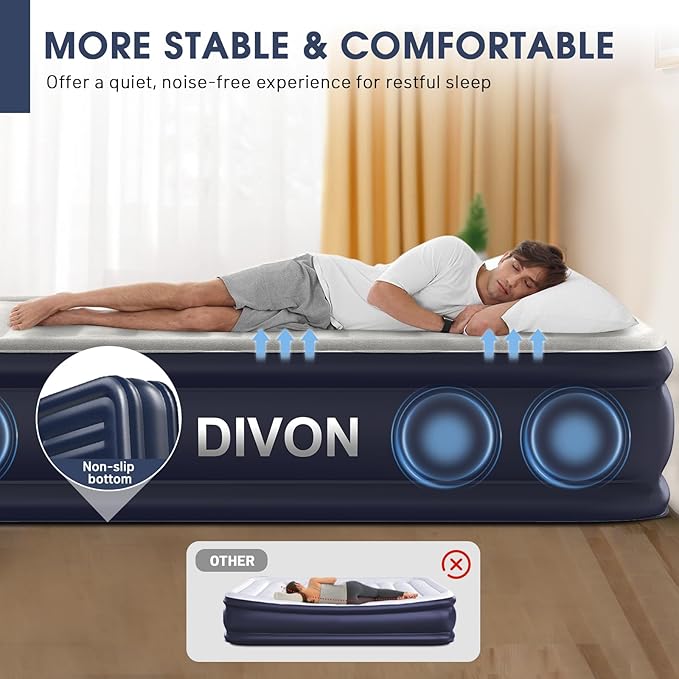 Twin Air Mattress with Built-in Pump,18''Raised Blow Up Mattress 2 Mins Self Inflation/Deflation,Upgraded Thicker Inflatable Mattress，Flocked Top Air Bed with Storage Bag for Guests,Home，Camping