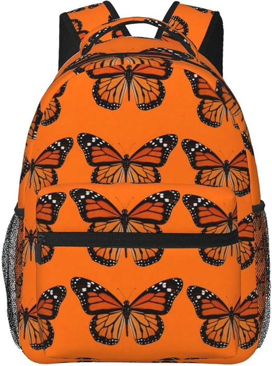 Women Men Polyester Heaps Of Monarch Butterflies Casual Daypack Large Capacity Bookbag With Side Pockets for Sports Picnic Walking Cycling