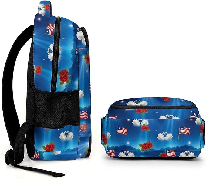 Lightweight Travel Daypack Flag Of Puerto Rico Flowers, Cute Laptop Backpack with Tumbler Holder for Women Nurse Teacher Work Hiking