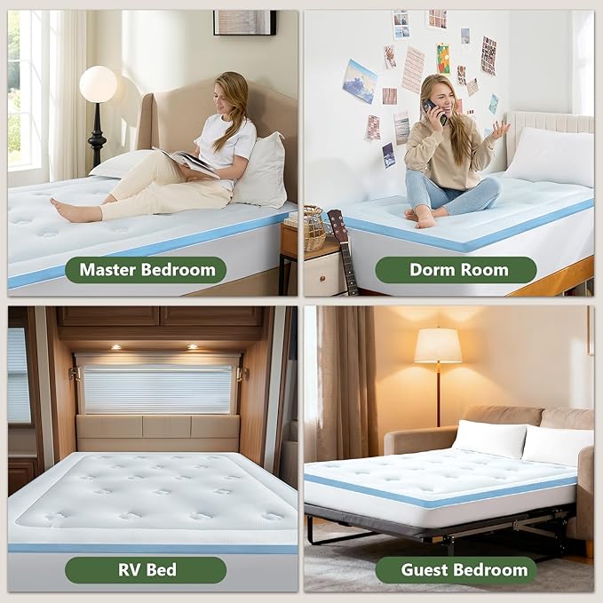 Hansleep Twin Mattress Pad Topper Memory Foam, Twin Foam Mattress Topper Viscose Derived from Bamboo, Twin Size Bed Mattress Pad Cover for Back Pain Relief, 39" x 75", White