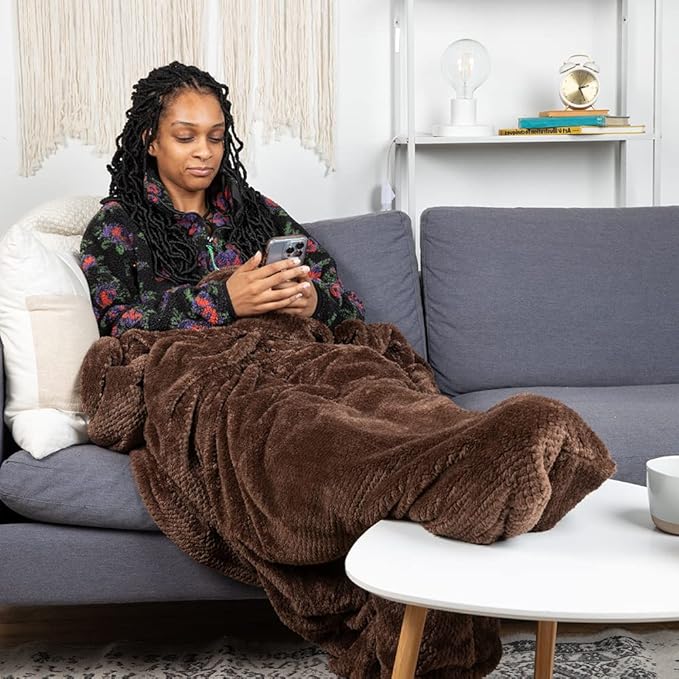 PediPocket XXL Sherpa Lined Patented Foot Pocket Blanket – Exquisitely Expresso – Extra Large 60” x 84” with 30” Deep Foot Pocket, Plush Fleece Blanket,Machine Washable, Gift Idea (Non-Electric)