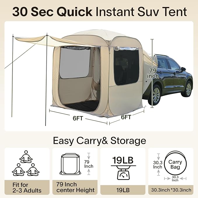Alvantor® SUV Tailgate Tent, Instant Pop Up Car Tent Creates Extra Living Space, UV Protection, Quick Setup in Seconds for Family, Road Trips, Tailgating, Beach, Outdoor Camping