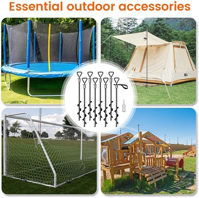 Trampoline Stakes Ground Anchors Screw in Tent Stakes Heavy Duty for High Winds, Trampoline Anchors with Straps, Canopies, Carports, Sheds, Swing Sets,Mobile Home 14in Ground Anchors