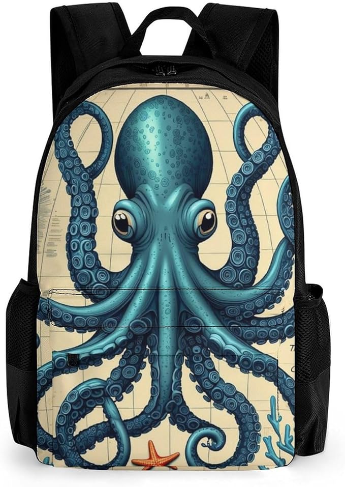 Supdreamc Daypack Lightweight Multipurpose Anti-Theft Retro Octopus Art Shoulder Bag Large Capacity Laptop Book Bag Rucksack With Adjustable Shoulder Straps