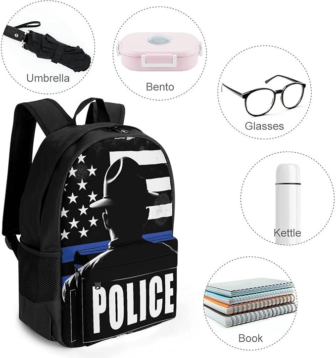Supdreamc Rucksacks Multipurpose Anti-Theft Big Capacity Bookbag, America Thin Blue Line Flag Police Travel Hiking Camping Rucksack With Padded Straps
