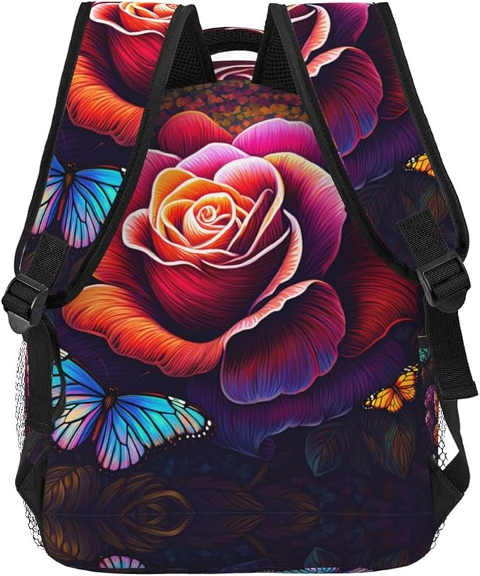 Men Women Polyester Trippy Tie Dye Rose Colorful Art Daypack Big Capacity Shoulder Bag With Adjustable Shoulder Straps for Camping Travel Walking Cycling