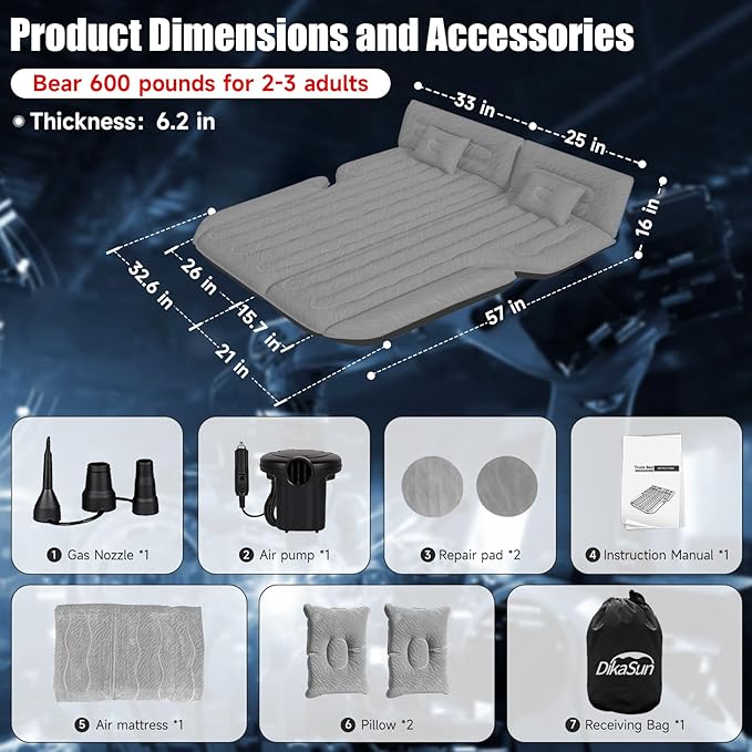 Inflatable SUV Air Mattress Bed Car Mattress for SUV, Double-Sided Flocking Travel Camping Bed, Car Sleeping Mattress for Universal SUV with Air Pump 2 Pillows