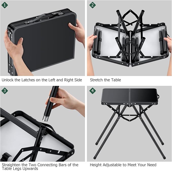 Folding Camping Table Pinic Table Height Adjustable Aluminum Alloy Foldable Table Max Weight Capacity 180lbs with Carry Handle More Stable Triangle Feet for Outdoor Indoor Hiking Camp BBQ Beach