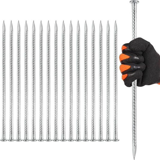 MIVIDE 16 Pack 12 Inch Galvanized Landscape Stakes, Heavy Duty Solid Metal Spikes, Landscape Anchoring Stake for Paver Edging, Artificial Turf, Weed Barrier, Tent