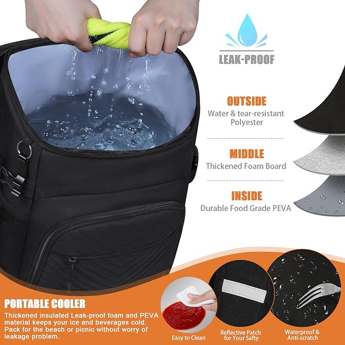 Cooler Backpack Insulated Leakproof Waterproof Backpack Cooler Bag 30/45 Cans, Large Capacity Lightweight Travel Camping Beach Backpack Cooler Ice Chest for Men and Women