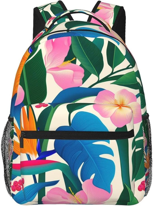 Men Women Lightweight Abstract Colorful Plants And Flowers Casual Daypack Large Capacity Bookbag With Adjustable Shoulder Straps for Gym Business Bicycle