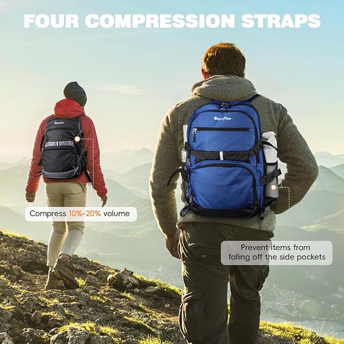 Seektop Lightweight Travel Backpack for Men Women, Multiple Pockets 40L Hiking Backpack Foldable Carry on Backpack for Outdoor Camping Sport Leisure (Blue)