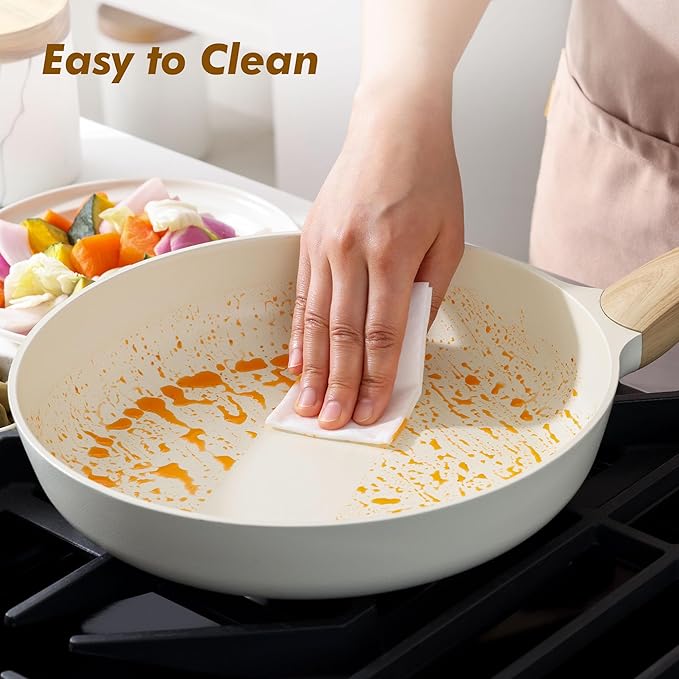 SENSARTE Ceramic Nonstick Frying Pan Skillet with Lid 11inch Non Stick Omelet Pan, Non-toxic Healthy Kitchen Cooking Chef's Pan, Free of Intentionally Added PFOA/PFAS/PTFE, Induction Compatible, White