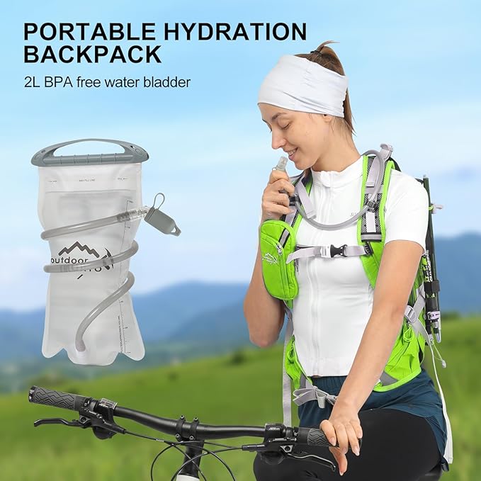 IX INOXTO 20L Hydration Backpack, Waterproof Hiking Internal Frame Backpacks with 2L Hydration Water Bladder and Rain Cover for Men, Lightweight Travel Daypack for Cycling,Camping,Ski (light green)