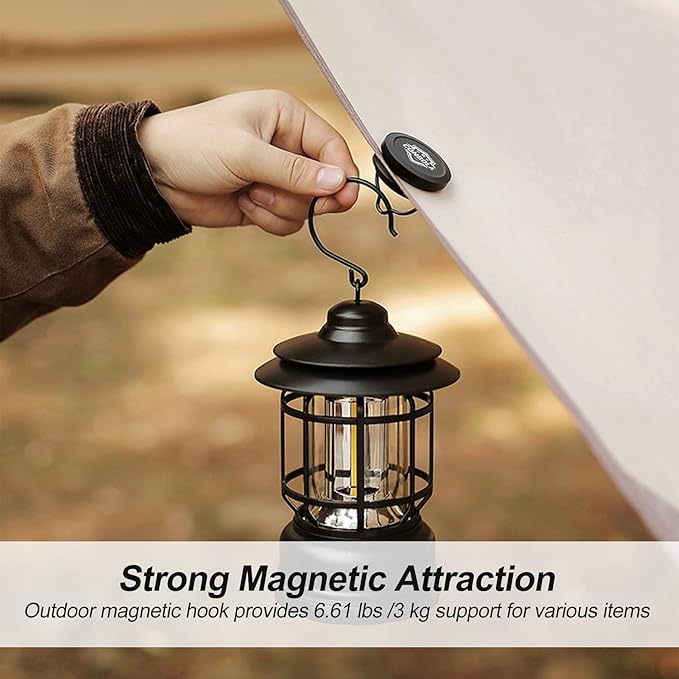 Strong Magnet Hooks for Camping Heavy Duty Tent Accessories 2pcs Magnetic Hook with 2 S-Hooks for Tent, Outdoor Hanger for Lanterns,Camping Essentials,Portable and Lightweight for Car,Boat