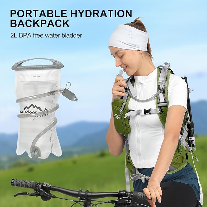 IX INOXTO 20L Hydration Backpack, Waterproof Hiking Internal Frame Backpacks with 2L Hydration Water Bladder and Rain Cover for Men, Lightweight Travel Daypack for Cycling,Camping,Ski (dark green)