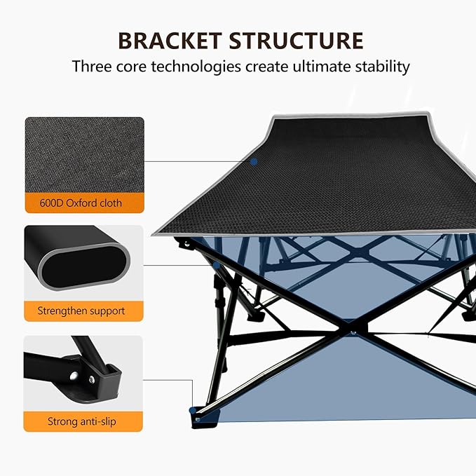 VINGLI Folding Camping Cot Bed,Camping Cots for Adults with Mattress, Cots for Sleeping with Pillow 1200D Layer Oxford for for Guest-Black 1P