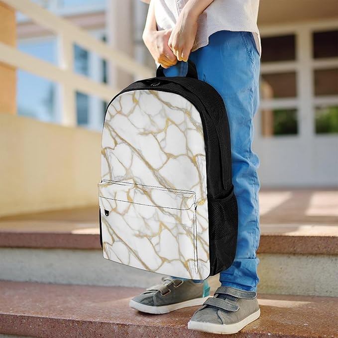 Supdreamc Lightweight Daypack Bookbag for Trekking Business Walking Cycling, Big Capacity Anti-Theft Multipurpose Carry On Bag, Gold Marble White Business Computer Bag