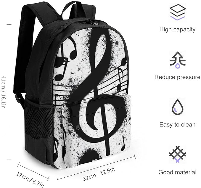 Lightweight Rucksacks for Camping Picnic Walking Cycling, Large Capacity Multipurpose Anti-Theft Carry On Bag, Gunge Black And White Music Notes Travel Hiking Camping Rucksack