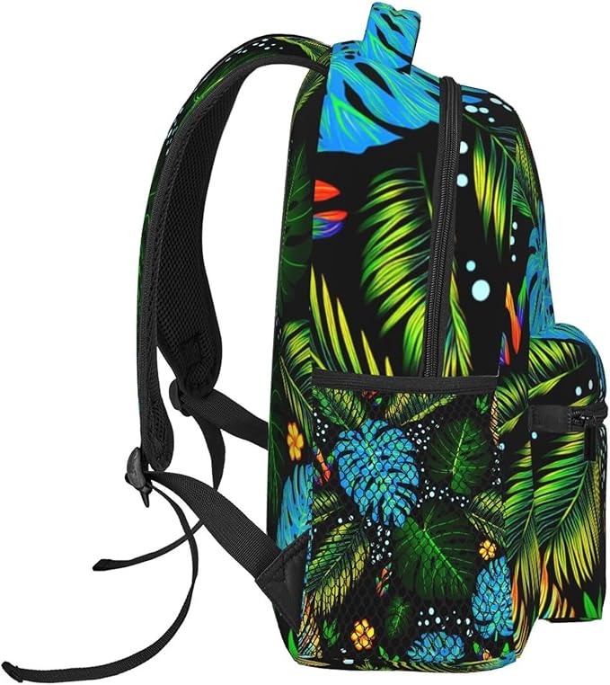 Lightweight Backpack for Gym Travel Bicycle, Big Capacity Multipurpose Anti-Theft Carry On Bag, Abstract Fantasy Tropical Foliage Pattern Travel Hiking Bag Day Pack