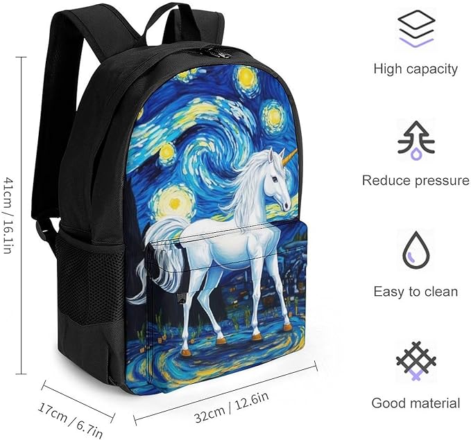 Supdreamc Backpack Multipurpose Anti-Theft Large Capacity Bookbag, Unicorns Starry Night Art Travel Hiking Daypack With Side Pockets