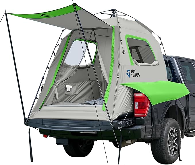 JOYTUTUS Automatic Truck Tent, Easy Set-up, Portable Truck Bed Tent 5.5FT-6.5FT with Rainfly, Truck Camping Tent with Waterproof PU2000mm Double Layer for 2 Person