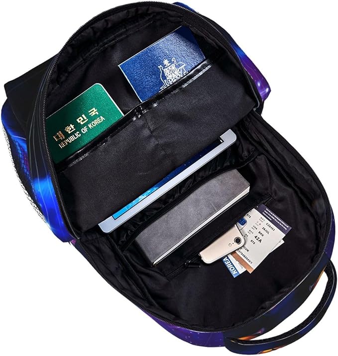 Backpack Anti-Theft Multipurpose Large Capacity Carry On Bag, Cosmic Black Cat Eye Flames Burning Starry Sky Camping Outdoor Backpack With Side Pockets
