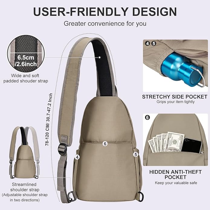 AOTIAN Anti-Theft Sling Backpack - Lightweight Water-Resistant Chest Daypack for Travel, Hiking & Outdoor