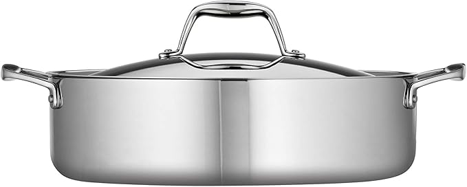 Tramontina Signature Tri-Ply Clad Stainless Steel 6-Quart Braiser Pan with Lid, Induction-Ready, Dishwasher-Safe, NSF-Certified, Made in Brazil