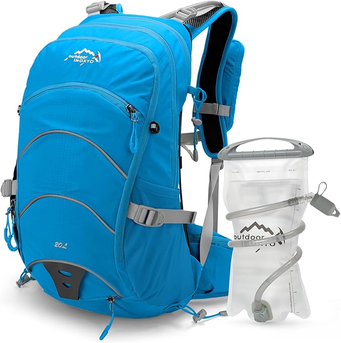 IX INOXTO 20L Hydration Backpack, Waterproof Hiking Internal Frame Backpacks with 2L Hydration Water Bladder and Rain Cover for Men, Lightweight Travel Daypack for Cycling,Camping,Ski (blue)