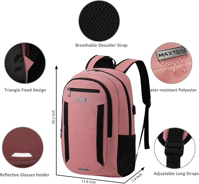 MAXTOP Travel Laptop Backpack Business Backpacks with USB Charging Port Water Resistant School College Bookbag