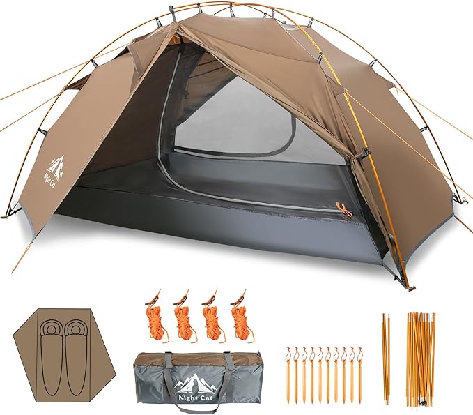 Night Cat Backpacking Tents 2 Persons Fast Setup Hiking Camp Tent with Foldable Pole Double Layers Two Doors Waterproof Lightweight Compact 7x4.4ft
