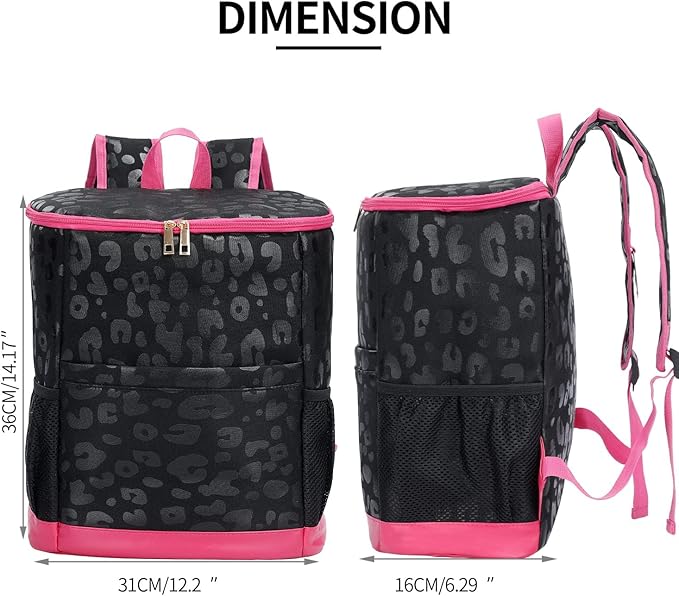 Leopard Camping Cooler Backpack Ice Chest Lunch Backpack 24 Cans Insulated Leak Proof Soft Beach Cooler Bag for Men Women Camping Hiking Picnic Travel Summer