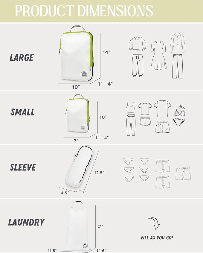 Compression Packing Cubes Set for Carryon Suitcases- Lightweight, Durable Clothes Organizer