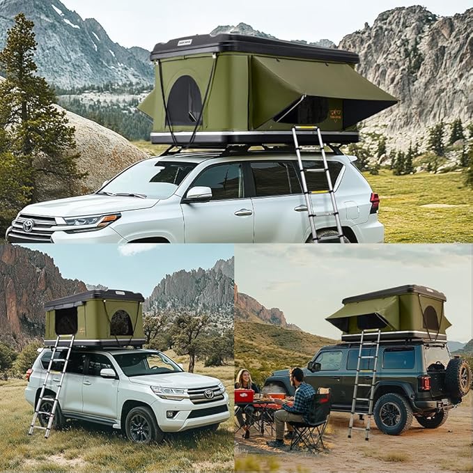 Sanhima Rooftop Tent Hard Shell - Jervis Loft Overland Aluminium ABS Roof Top Tent w/ 4 Sides Windows & AC Duct Hole for Car SUV Truck Camping, for 2-3 People