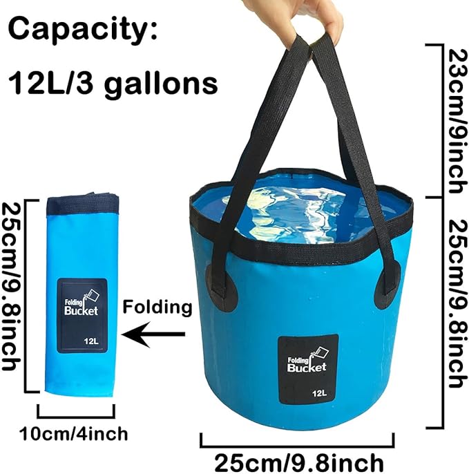 Sunglow Collapsible 3 Gallon Multifunctional Portable Fishing Bucket - Wash Basin Folding Bucket - Water Container for Fishing-Camping-Gardening (12L/3gallon(Blue))