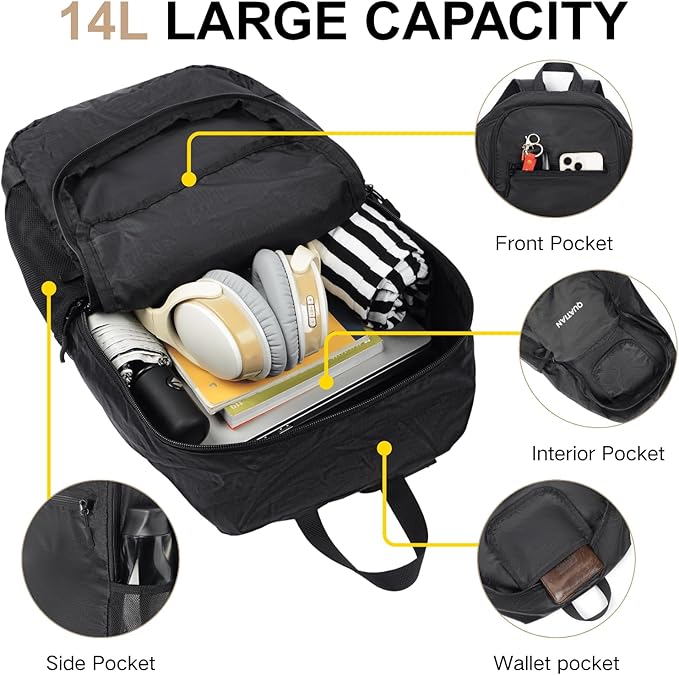 Lightweight Foldable Backpack – Water-Resistant Travel Daypack with Spacious Compartment & Front Pocket, Compact and Durable for Daily Use