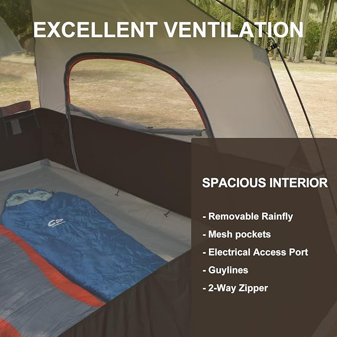 Tents for Camping 6 Person Tent Waterproof Windproof Double Layer Family Camping Tent, Easy Setup Dome Tent with Large Mesh Windows & Wider Door for Outdoor Camping & Hiking