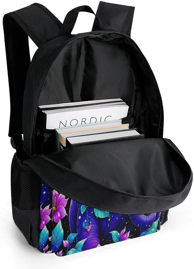 Rucksacks Lightweight Multipurpose Anti-Theft Tribal Elephants Flowers Shining In The Dark Art Shoulder Bag Big Capacity Traveling Camping Backpack With Side Pockets